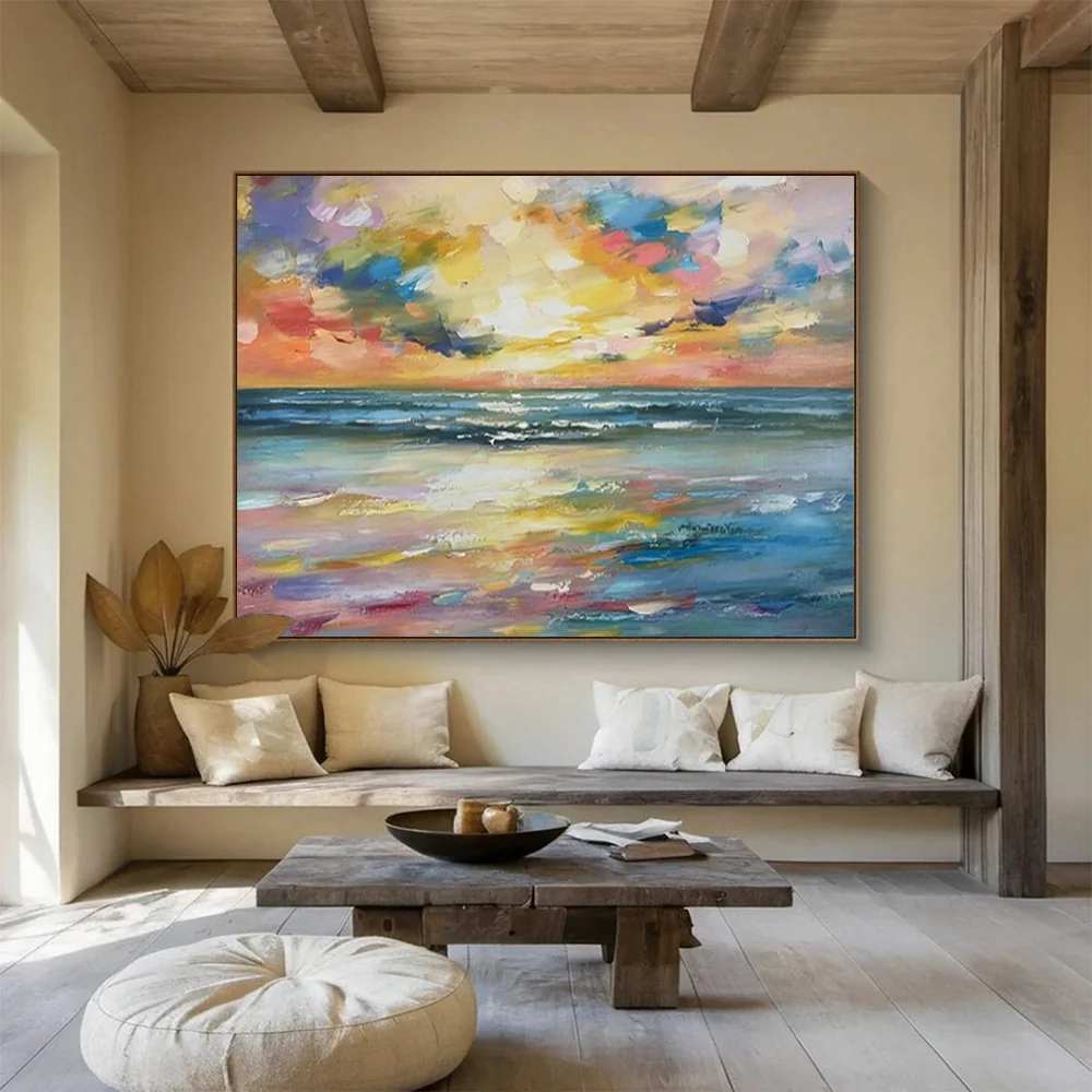 Beach Original Relaxing Sunset Abstract Canvas Artwork 2N5J4